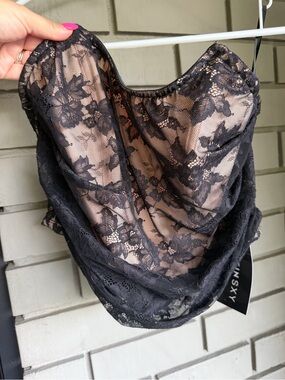 SHEIN Black Lace Strapless Crop Top
